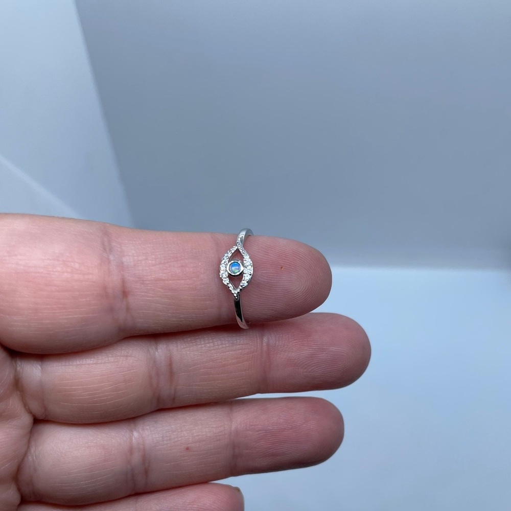 Sterling Silver Opal Evil Eye Ring-Stackable-Protection Ring-Minimalist Jewelry